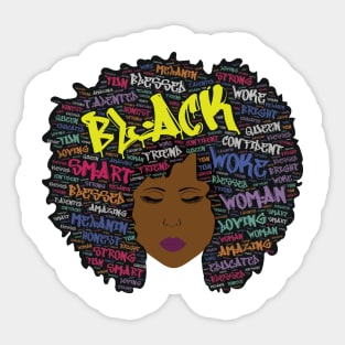 Woke Black Queen Words In Afro Hair Graffiti Font Sticker